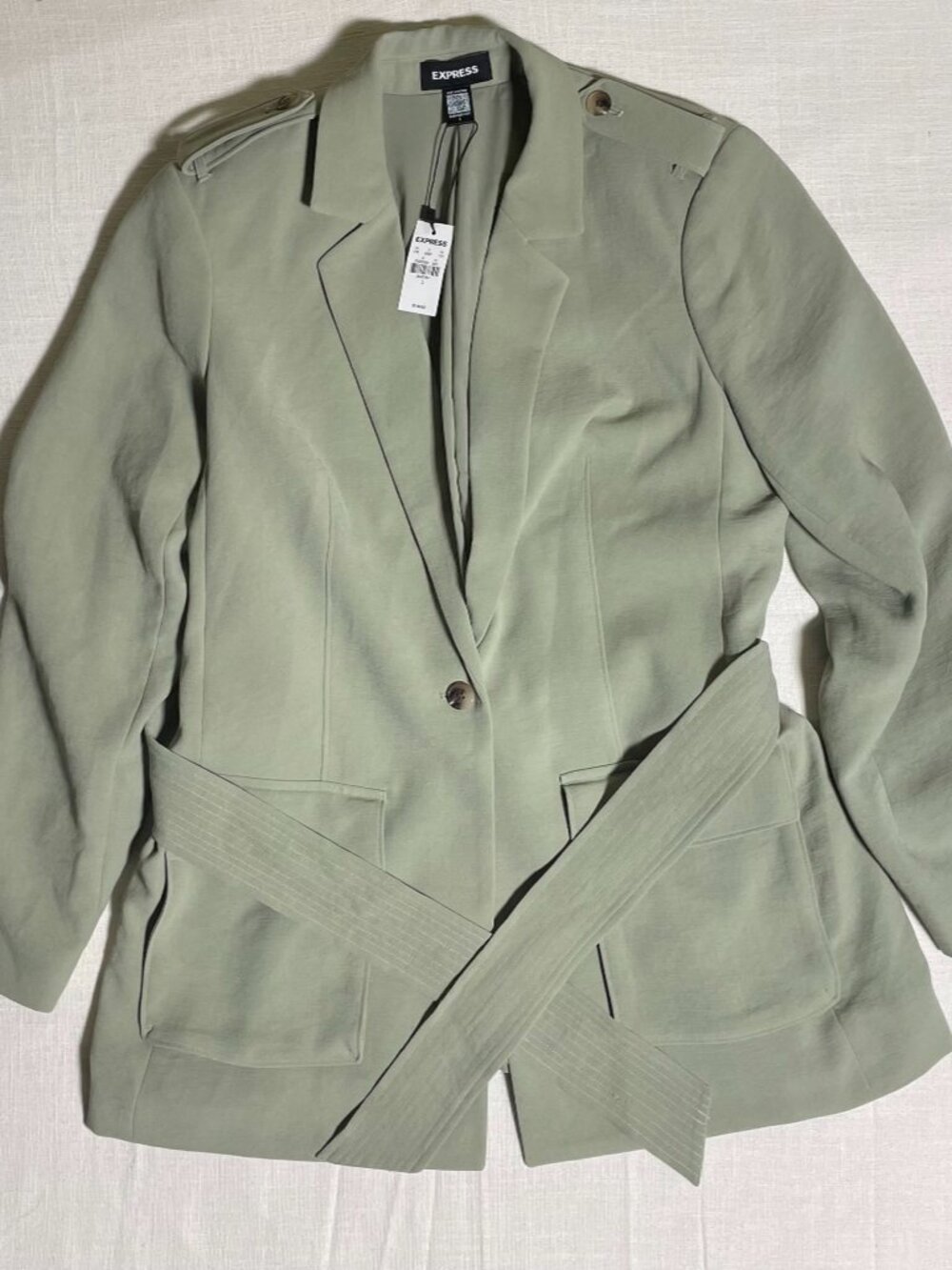 Womens Express Sage Green Belted Trench Coat (Size L) NWT